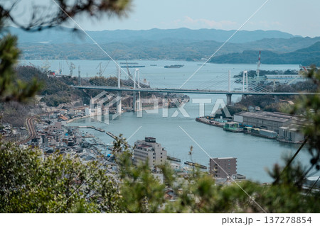 尾道の街並みと瀬戸内海 高所からのパノラマ風景 137278854