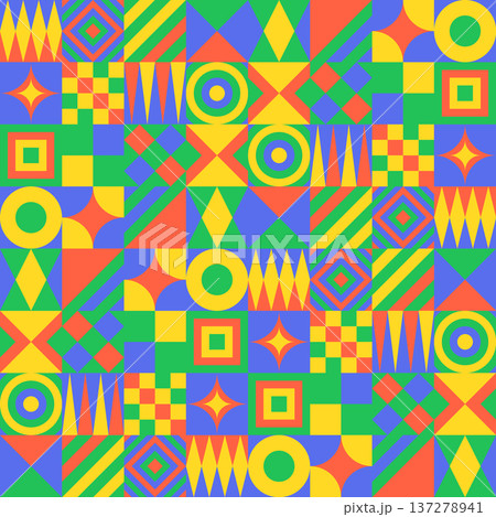 カラフルな幾何学模様のシームレスパターン 137278941