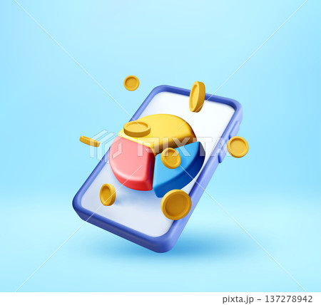 3D Mobile phone and colorful pie chart with coins 3D Mobile phone and colorful pie chart with coins 137278942
