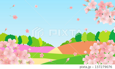 春の桜と青空の風景イラスト背景素材 137279076