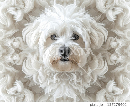 白い巻き毛に包まれた犬の顔アップ 137279402