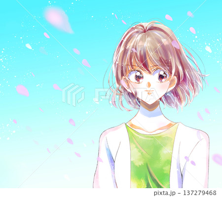 女性　強気　バストアップ　桜吹雪 137279468