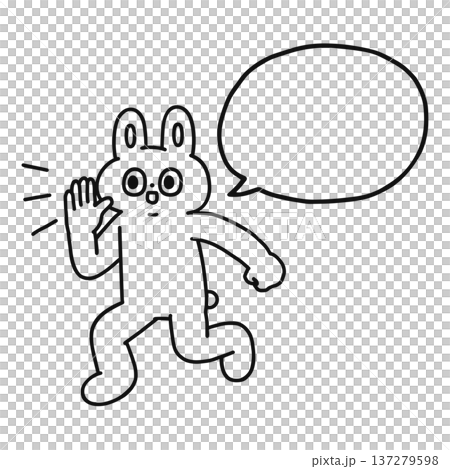 一隻滑稽的兔子在叫，旁邊還有一個對話框──線條描圖 137279598