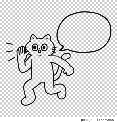 A funny cat calling out and a speech bubble - line drawing 137279600