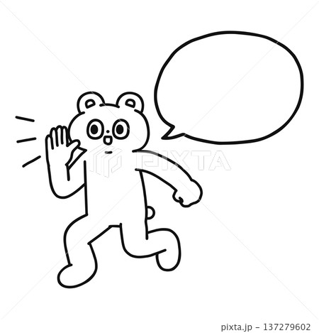 呼びかけるゆかいなクマと吹き出し 線画 呼びかけるゆかいなクマと吹き出し 線画 137279602