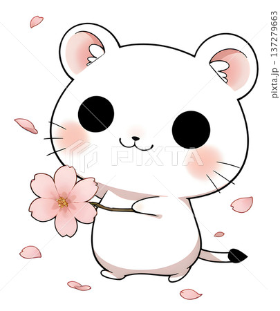 桜の花をプレゼントするオコジョ 137279663