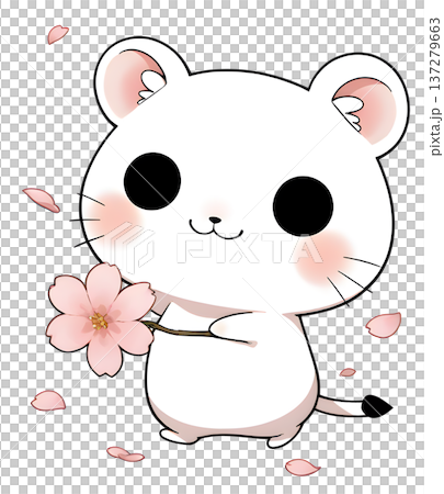 桜の花をプレゼントするオコジョ 137279663