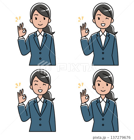 笑顔でOKサインをするスーツの東南アジア系女性のイラスト 137279676