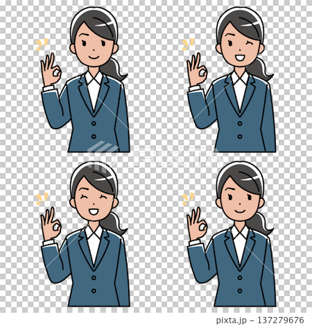 插圖：一位身穿西裝的東南亞女性面帶微笑，並做出「OK」手勢 137279676