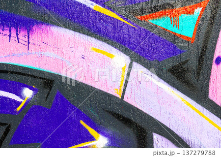 Abstract Urban Street Graffiti with Purple, Pink, Yellow, and Turquoise Colors in 90s, Y2K Style 137279788