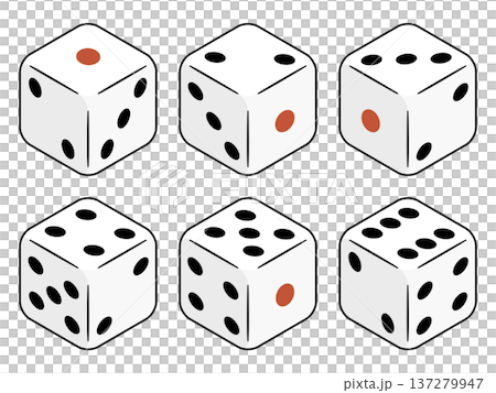 一套六個骰子的示意圖，數字分別為 1 到 6。 137279947
