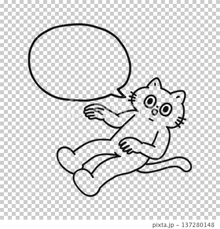 一隻有趣的、漂浮的貓和對話框——線描圖 137280148