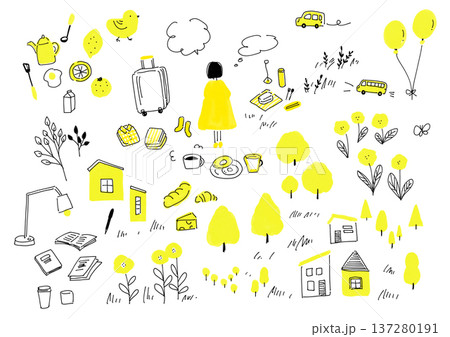 シンプルでかわいい手描きの街並みイラストセット 137280191