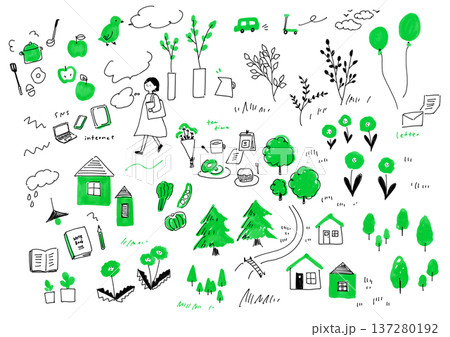 エコなライフスタイルの手描きイラスト素材 エコなライフスタイルの手描きイラスト素材 137280192