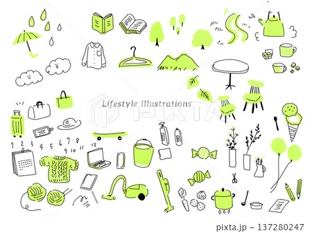 シンプルな線画の生活イラストセット 137280247