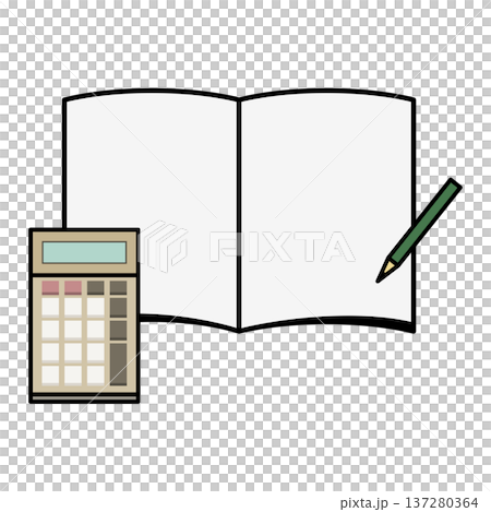 電卓と見開きノートと鉛筆のイラストセット 137280364