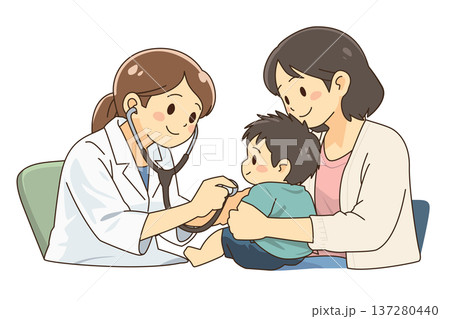 医師が聴診器で子供を診察する小児科診療シーンイラスト 137280440