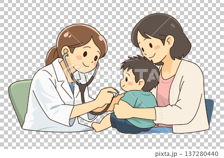 医師が聴診器で子供を診察する小児科診療シーンイラスト 137280440