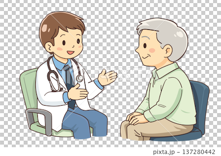 醫生在診間與老年病患交談的醫療諮詢場景插圖 醫生在診間與老年病患交談的醫療諮詢場景插圖 137280442