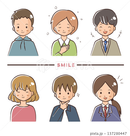 笑顔や喜びを表す人物の表情アイコンセットイラスト 137280447