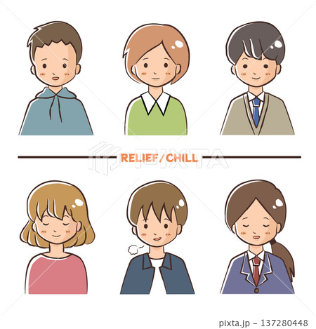 安心して落ち着いた感情を表す人物の表情セットイラスト 安心して落ち着いた感情を表す人物の表情セットイラスト 137280448