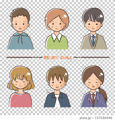 安心して落ち着いた感情を表す人物の表情セットイラスト 安心して落ち着いた感情を表す人物の表情セットイラスト 137280448