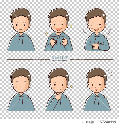 笑顔や喜びを表す男性の表情アイコンセットイラスト 137280449