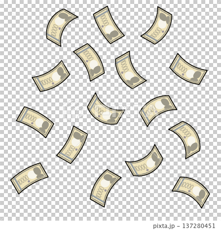 大量10000日元鈔票從天而降的插圖 137280451