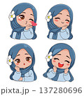 cute muslim hijab emoticon cartoon set collection 137280696