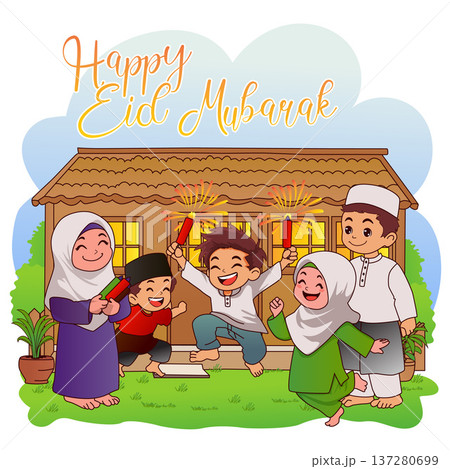 happy family celebrating eid mubarak happy family celebrating eid mubarak 137280699