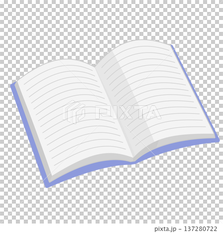 A simple open notebook illustration seen from an angle. Color. No lines. 137280722