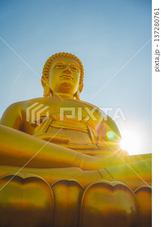 asia travel with large buddhist and beautiful temple with river at Bangkok Thailand in summer season asia travel with large buddhist and beautiful temple with river at Bangkok Thailand in summer season 137280761