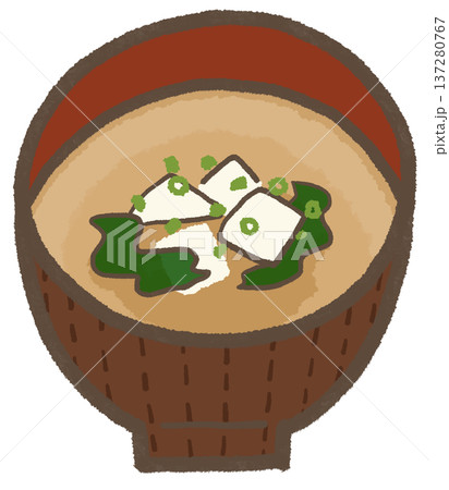 豆腐とワカメの味噌汁、シンプルでかわいくデフォルメしたイラスト（暮らしシリーズ） 137280767