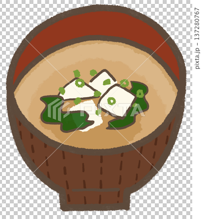 豆腐とワカメの味噌汁、シンプルでかわいくデフォルメしたイラスト（暮らしシリーズ） 137280767