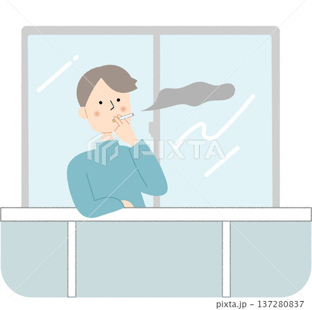 ベランダでタバコを吸う若い男性 137280837