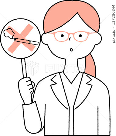 禁煙を呼びかける若い女性医師単色 137280844