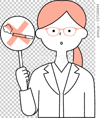 禁煙を呼びかける若い女性医師単色 137280844