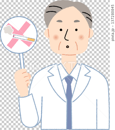 禁煙を呼びかける高齢の男性医師 禁煙を呼びかける高齢の男性医師 137280845