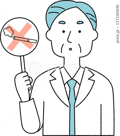 禁煙を呼びかける高齢の男性医師単色 137280846