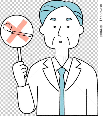 禁煙を呼びかける高齢の男性医師単色 137280846