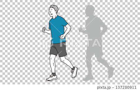 ウォーキングをしているシニア男性のイラスト素材 137280911