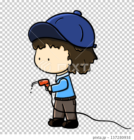 Little gas station attendant standing and taking a dropping fuel nozzle cartoon illustration Little gas station attendant standing and taking a dropping fuel nozzle cartoon illustration 137280938