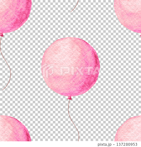 Seamless watercolor pattern with pink balloons, hand-painted festive design in bright cheerful colors, perfect for kids party decoration, wrapping paper, textile and birthday background Seamless watercolor pattern with pink balloons, hand-painted festive design in bright cheerful colors, perfect for kids party decoration, wrapping paper, textile and birthday background 137280953