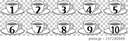 可愛いコーヒーカップの数字アイコンセット 137280989