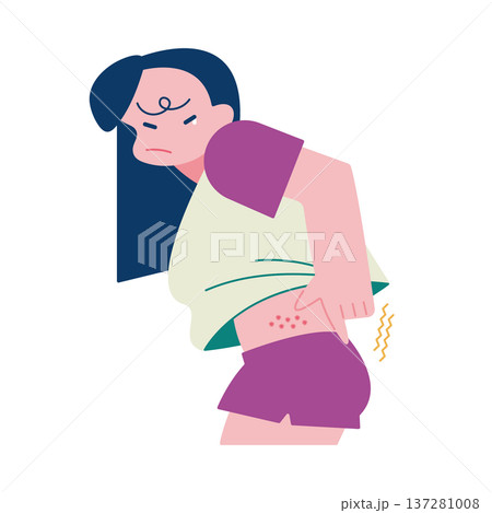 湿疹 蕁麻疹 お腹周りの皮膚が肌荒れでかゆい女性 湿疹 蕁麻疹 お腹周りの皮膚が肌荒れでかゆい女性 137281008
