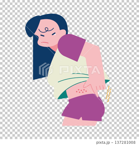 湿疹 蕁麻疹 お腹周りの皮膚が肌荒れでかゆい女性 湿疹 蕁麻疹 お腹周りの皮膚が肌荒れでかゆい女性 137281008