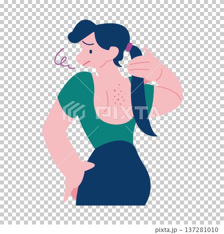 A woman suffering from eczema, hives, and back acne 137281010