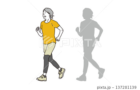 ウォーキングをしているシニア女性のイラスト素材 ウォーキングをしているシニア女性のイラスト素材 137281139