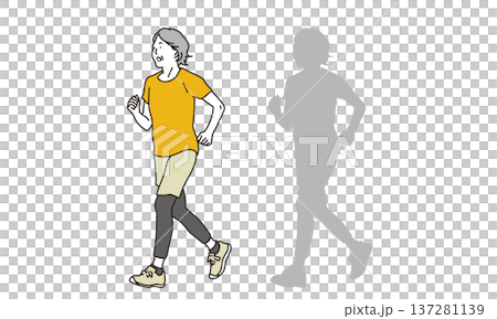 ウォーキングをしているシニア女性のイラスト素材 ウォーキングをしているシニア女性のイラスト素材 137281139