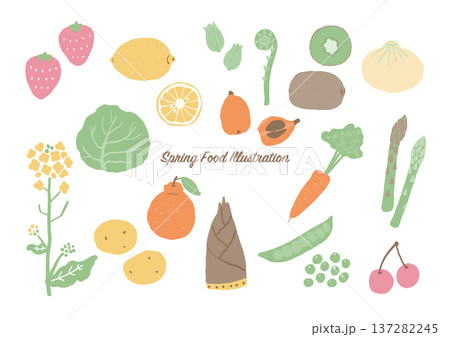 春の食べ物イラストセット(野菜・果物・山菜素材集)カラー 春の食べ物イラストセット(野菜・果物・山菜素材集)カラー 137282245